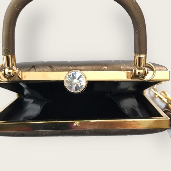 Vintage Shoe Lady Print Crossbody or Clutch Mini Purse Embossed Bronze - Picture 6 of 10